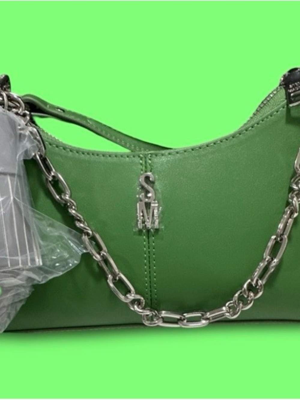 Steve Madden Green Shoulder Bag with Silver Chain Accent